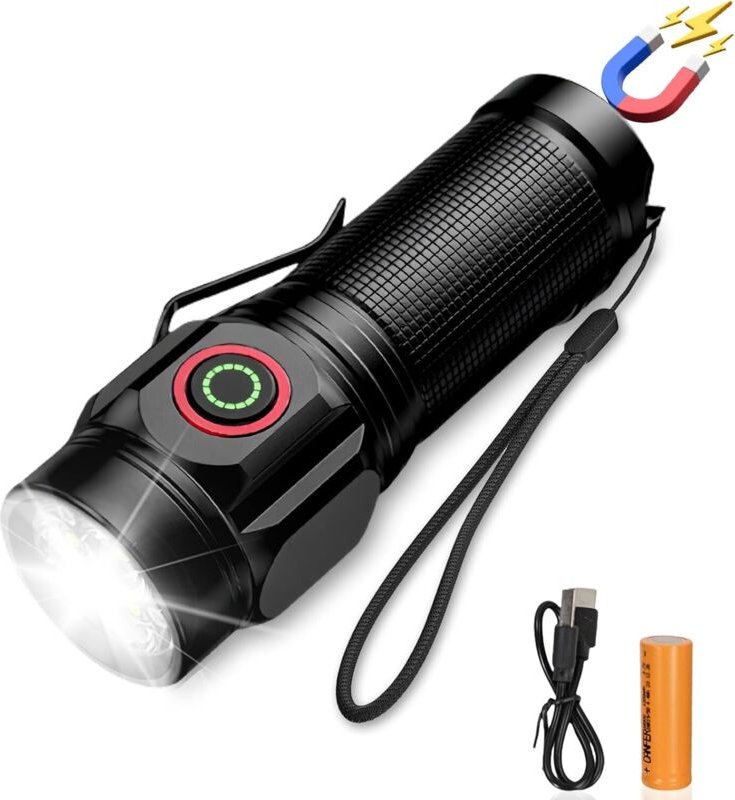 Wiederaufladbare LED-Taschenlampe, superhelle Taschenlampe, leistungsstarke Taschenlampe mit Clip, 5 Leuchtmodi, einstel...