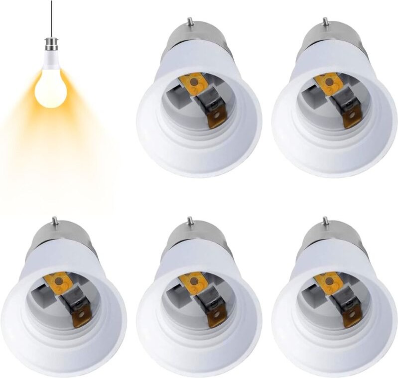 5-teiliger B22-auf-E27-Adapter, Bajonett-Schraublampenadapter, geeignet für LED-, Glüh- und Energiesparlampen