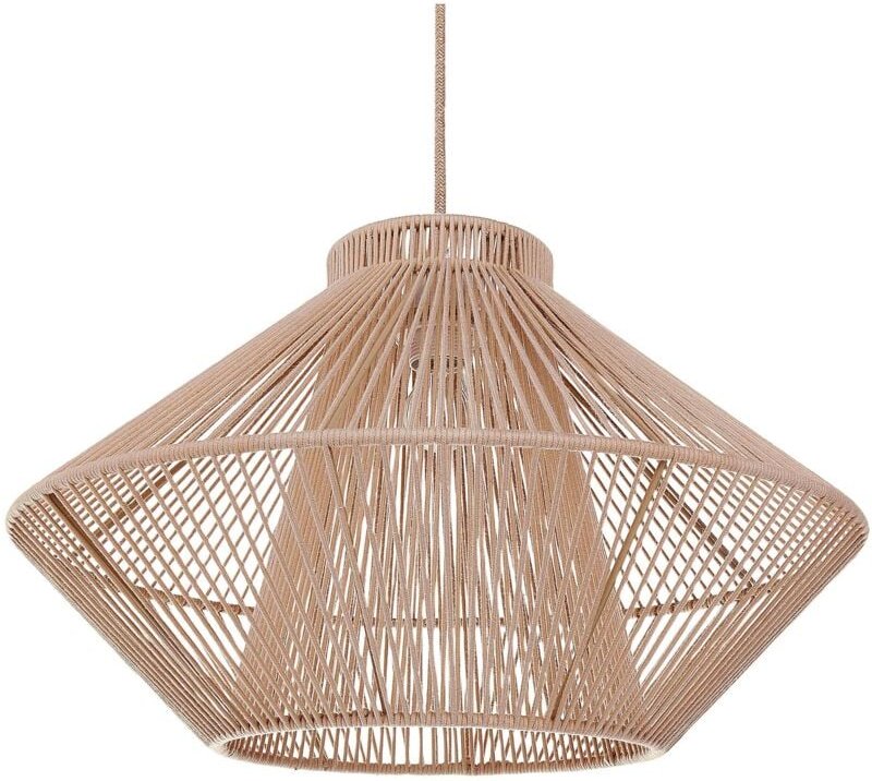 Hängelampe Beige Baumwolle 1-Flammig mit Schirm Gitter-Design Geometrisch Rund Langes Kabel Modern Boho Wohnzimmer Esszi...