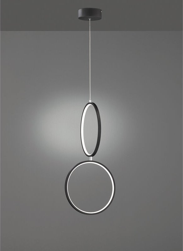 Moderne LED RONDO Ringleuchte mit zwei hängenden Metallreifen schwarz matt, 30cm