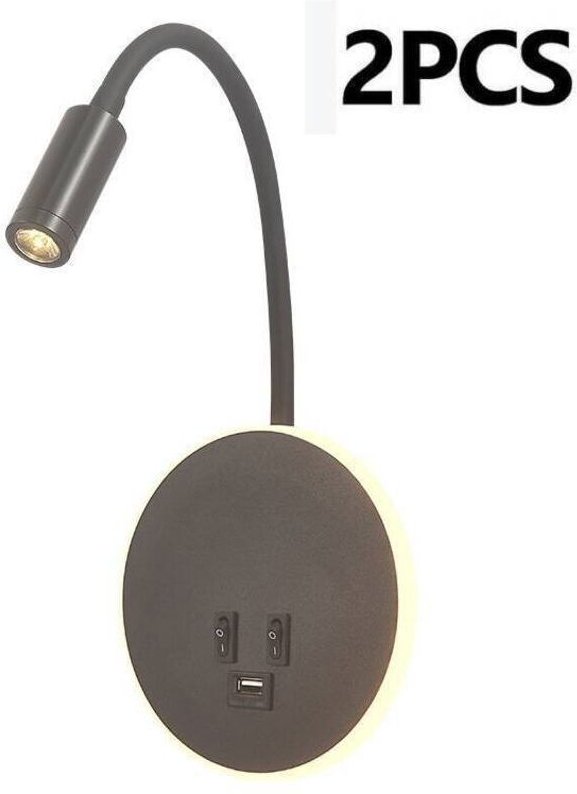 Wandmontierte Leselampe mit USB-Ladeanschluss und separatem Schalter, flexible Schwanenhals-LED-Wandleuchte, Nachttisch-...