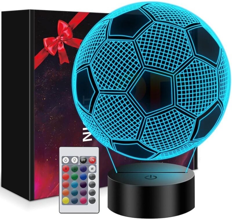 Fußballgeschenk für Jungen, 3D-Fußball-Illusions-Nachtlicht für Kinder, 16 Farben, Geschenk für Jungen im Alter von 7, 8...