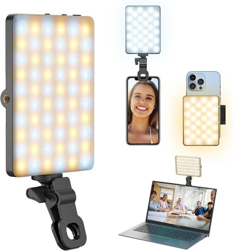 LED-Selfie-Telefonleuchte mit Clip, 120 wiederaufladbare Foto-LEDs und 3 angepasste Beleuchtungsmodi, tragbare Clip-on-V...