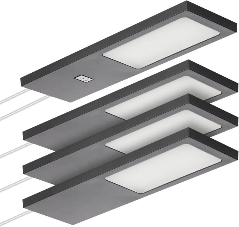 SOTECH LED-Möbelleuchte GIULIA II mit / ohne Sensor schwarz, 4000K neutralweiß inkl. Trafo & Verteiler, 4er Set