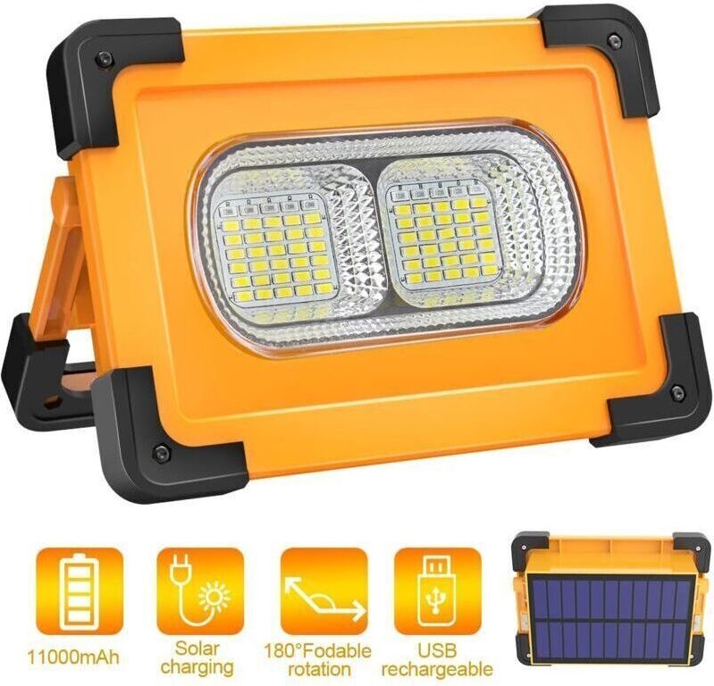 Wiederaufladbarer LED-Flutlichtstrahler, 80 W, 4000 Lumen, tragbare Arbeitsleuchte mit Solarpanel, 4 Modi, superhell, 11...