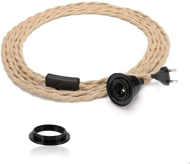 DIY-Pendelleuchte mit Hanfseil, Textilkabel, E27-Fassung, Schalter und Stecker, 4,5 m lange Retro-Lampe, Kabel