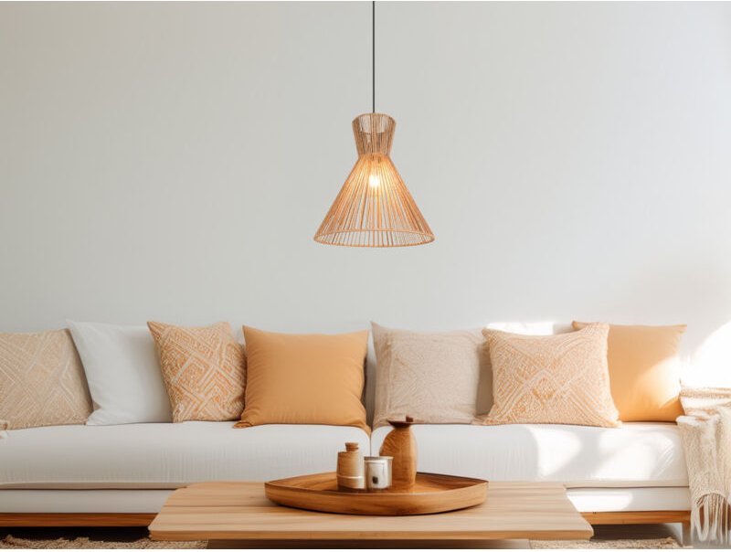 Reality Leuchten - Pendelleuchte rosalie mit Lampenschirm aus braunem Papiergarn, ø 35cm