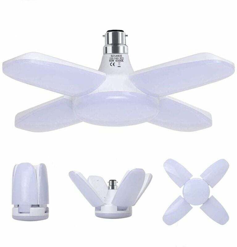 B22 60W Garagenlampe, Werkstattlampe Kaltweiß 6500K 6800Lm, Verformbar mit 4 verstellbaren Paneelen, LED-Deckenleuchte, ...