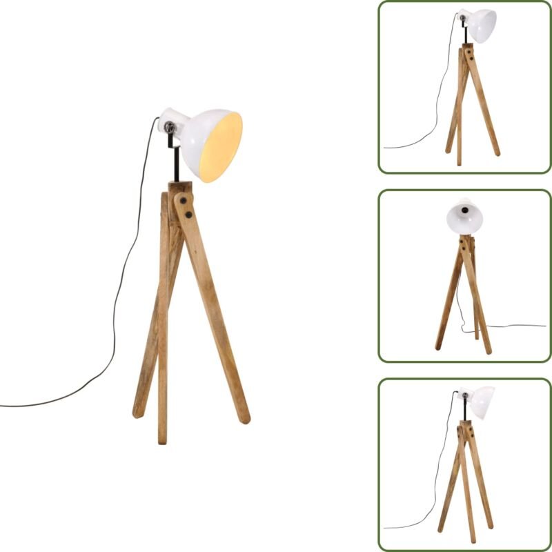 Stehleuchte 25 w Weiß 45x45x120 cm E27 - Stehlampe - Industrielle Beleuchtung - Wohnraumleuchte - Mangoholz - Eisenleuch...