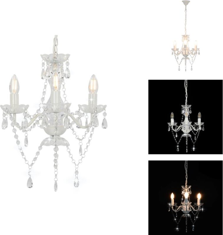 Lampen - Living Kronleuchter mit Perlen Weiß Rund 3×E14 - Weiß