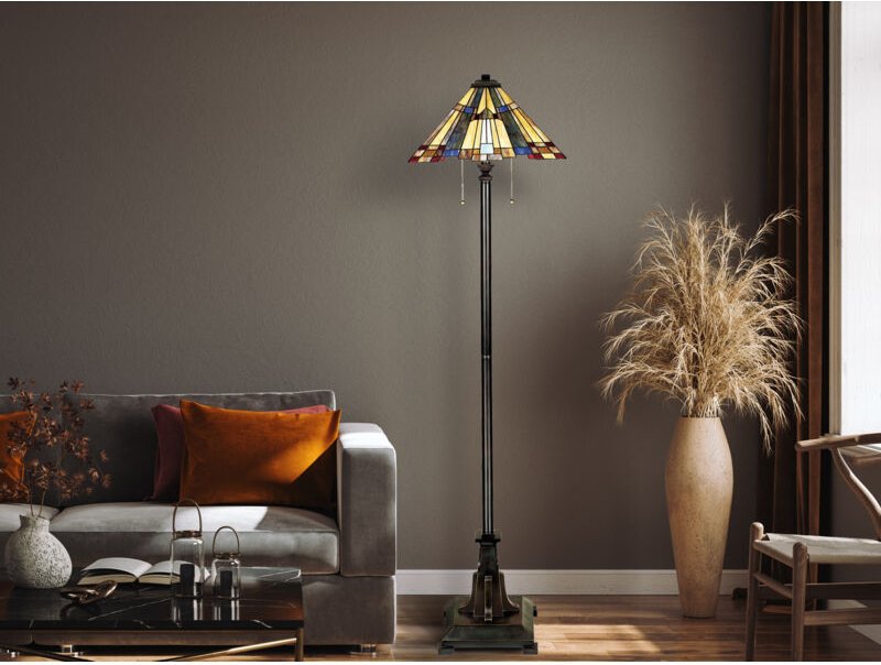 Inglenook - 2 Licht Stehlampe Bronze, Tiffany Glas, E27 - Elstead