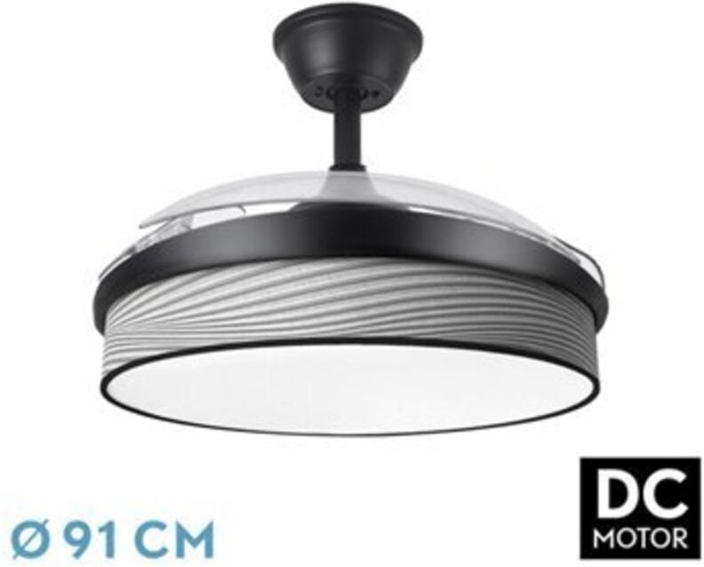 Ventilator dc fashion fan - Schwarz mit drei ABS-Klappflügeln und grauem Furchendiffusor 6 einstellbare Geschwindigkeite...