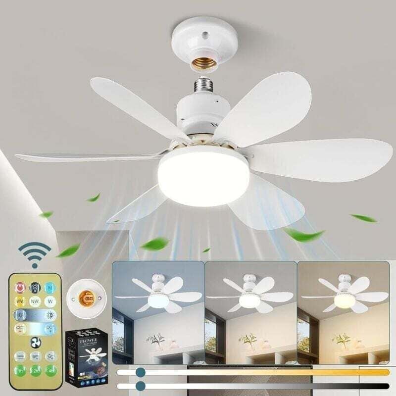Ulisem Deckenventilator, 40 W, leise, E27-Sockel, 6 Flügel, 3 Geschwindigkeiten, für Wohnzimmer und Schlafzimmer (52 cm)