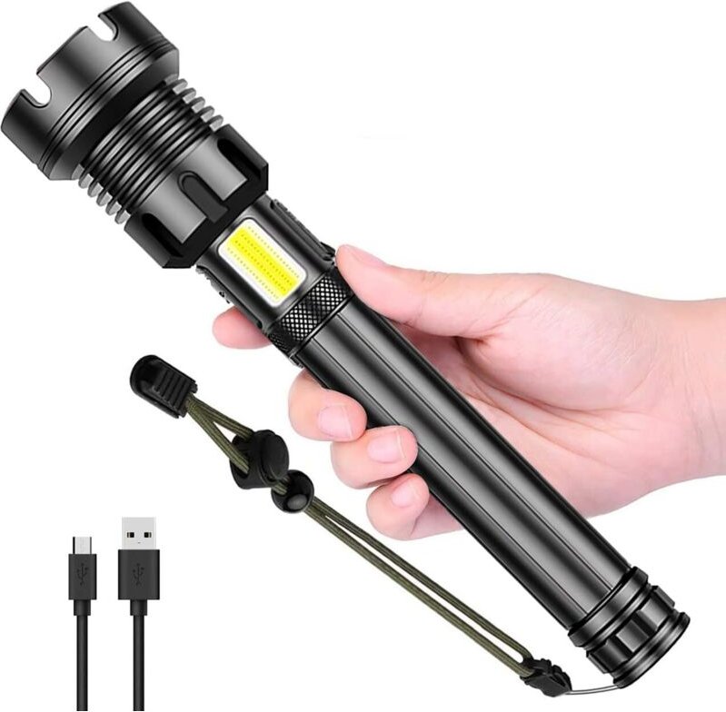 Wiederaufladbare LED-Taschenlampe mit hoher Leuchtkraft, 90000 Lumen, hellste taktische Taschenlampe mit 10000mAh Akku, ...