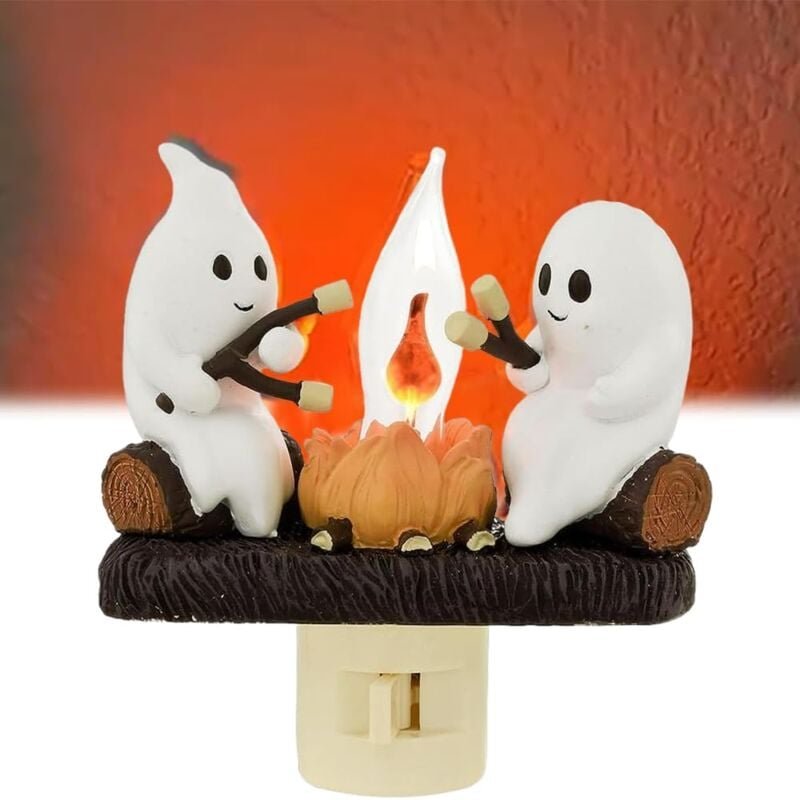 Geister Lagerfeuer Nachtlicht,Ghost Campfire Flickering Nigh tlight Süße Halloween Geister-Nachtlichter,Halloween Deko I...
