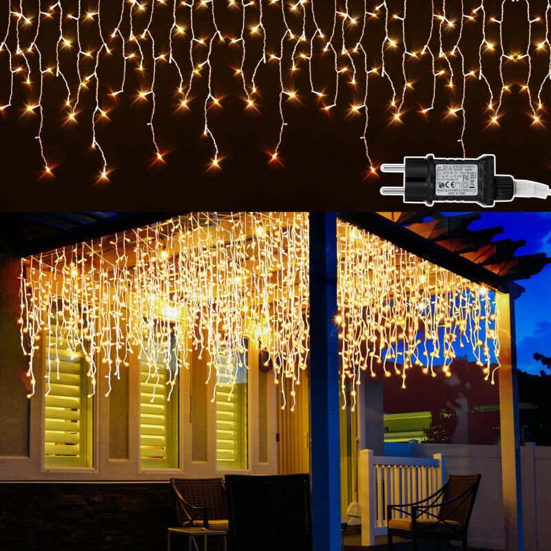 Thumbnail - Swanew LED-Lichterkette Eisregen LED-Lichtervorhang für Außen Innen Lichterkettenvorhang mit 8 Modi IP44 Wasserfest Weih...