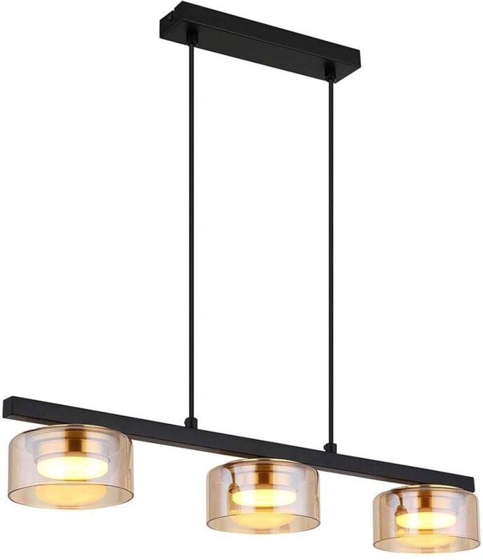 Thumbnail - Hängeleuchte Pendelleuchte Wohnzimmerlampe schwarz Alu gold Glas LED L 65 cm