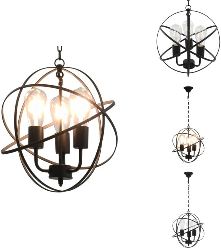 Vidaxl - Hängelampe Schwarz Kugel 3 x E27-Fassung - Hängeleuchte Schwarz - Metall Hängelampe - Kugellampe - Esstisch Bel...