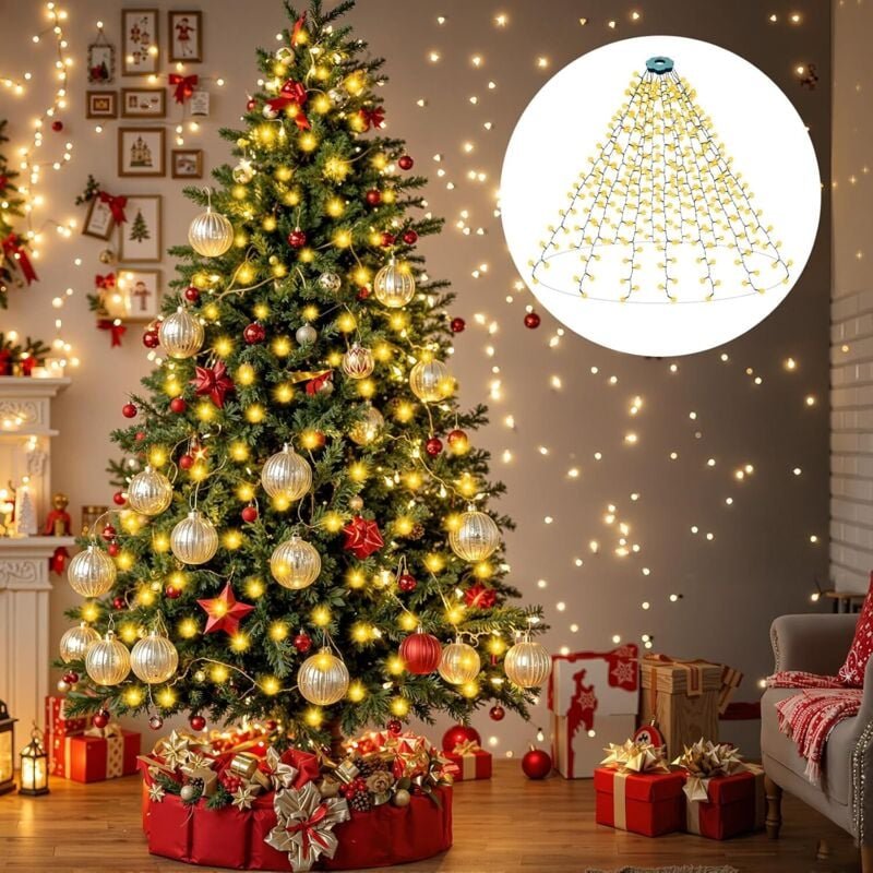Weihnachtsbaum-Lichterkette, 400 LEDs, 2 m x 16 Stränge, Ring – Warmweiß – Innen- und Außendekoration, Schutzart IP44 [E...