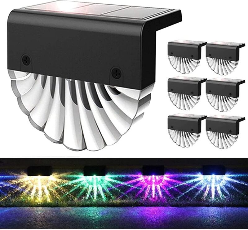 Vtizikl Lumières de pont solaire alimentées à l'extérieur 6 pack RVB Étapes lumières imperméables LED Lumières de clôtur...