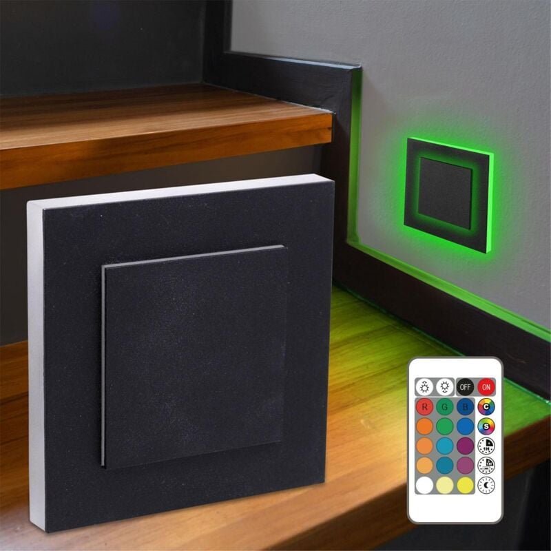 LED Treppenleuchte eckig schwarz - Lichtfarbe: Warmweiß bis Kaltweiß + RGB-Farben - Lichtaustritt: Doppio