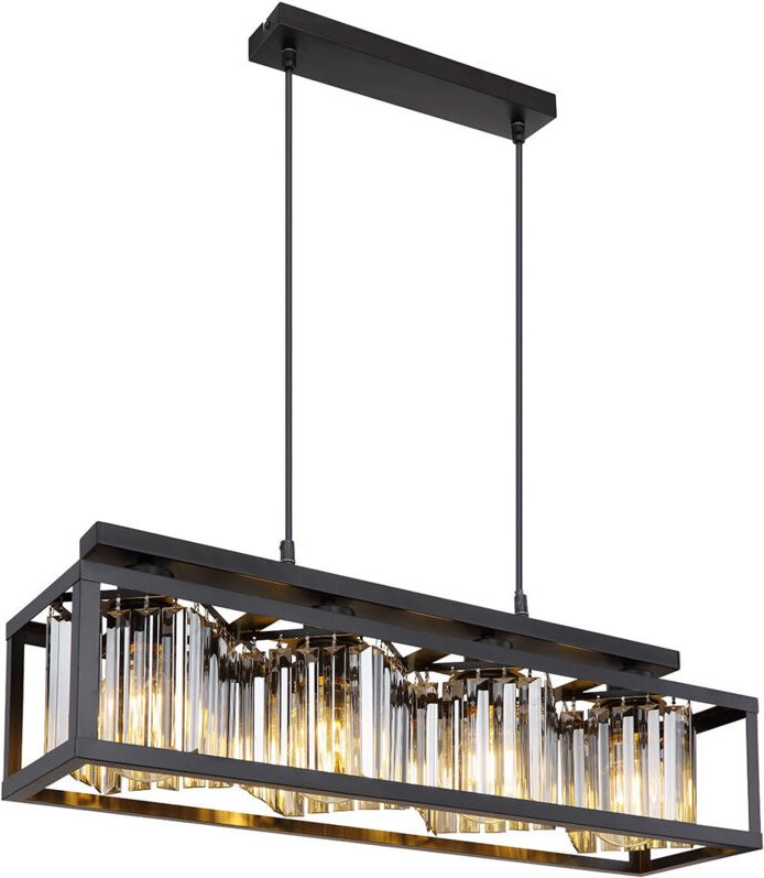 Kristall Pendelleuchte Hängelampe Wohnzimmer modern Hängeleuchte Esstisch schwarz 4 flammig, Metall Glas, 4x E27, LxH 68...