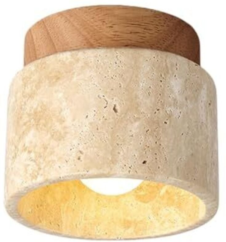 Deckenleuchte aus Holz, Marmor und Stein, Mid-Century Modern, halbbündige Montage, kleine Flur-Deckenleuchte, Vintage-Ba...