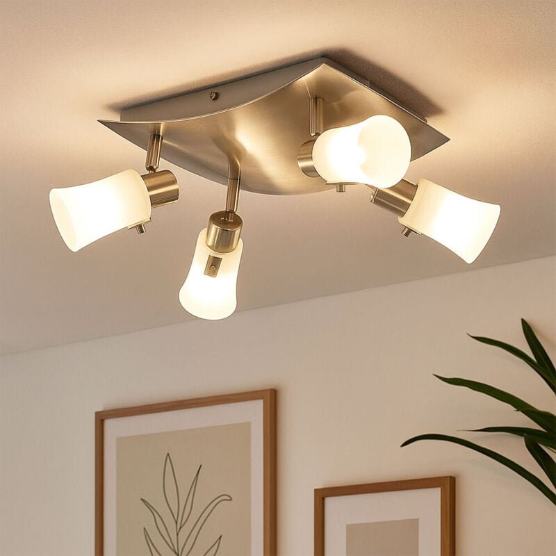 Deckenlampe Spotleuchte verstellbar Deckenleuchte Wohnzimmerlampe, nickel matt Glas satinierte, 4x G9, LxB 28x24 cm Eglo...