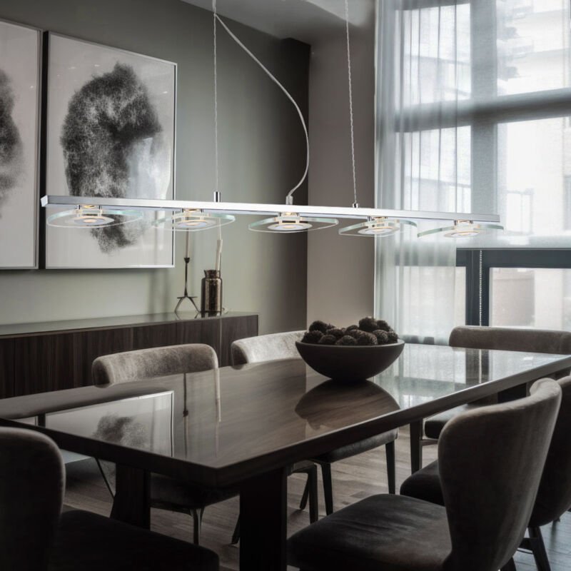 Hängeleuchte Glas Esszimmerleuchte hängend Modern Pendelleuchte Chrom, Metall, 5x led 4,5W 382Lm warmweiß, LxBxH 90x13x1...