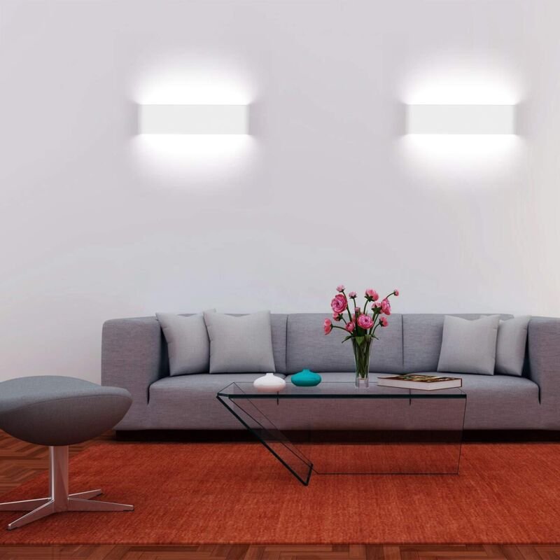 12W LED Wandleuchte Modern Innen Wandlampe für Schlafzimmer Wohnzimmer Flur Treppen - Kaltweiss (2er Weiß)