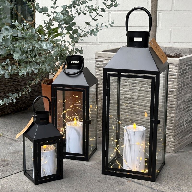 3er Laternen Set Metall H23/39/49cm Schwarz-NB1200150