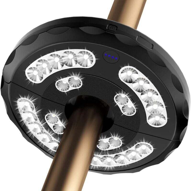 Sonnenschirmlampe, 28 LEDs, 3 wiederaufladbare Beleuchtungsmodi, Notlampe bei Stromausfällen, ideal für Camping, Terrass...