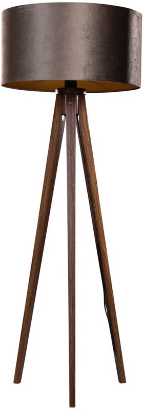 Stehleuchte Dreibein Walnussbaum mit braunem Samt-Schirm 50cm - Tripod Classic