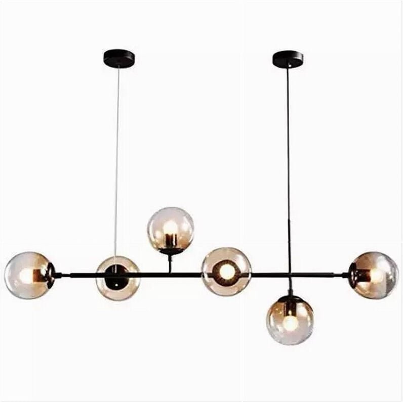 Trade Shop - Hängeleuchter mit 6 Kugeln, E27-Anschluss, Glas, schwarze Metalllampe 71669 -