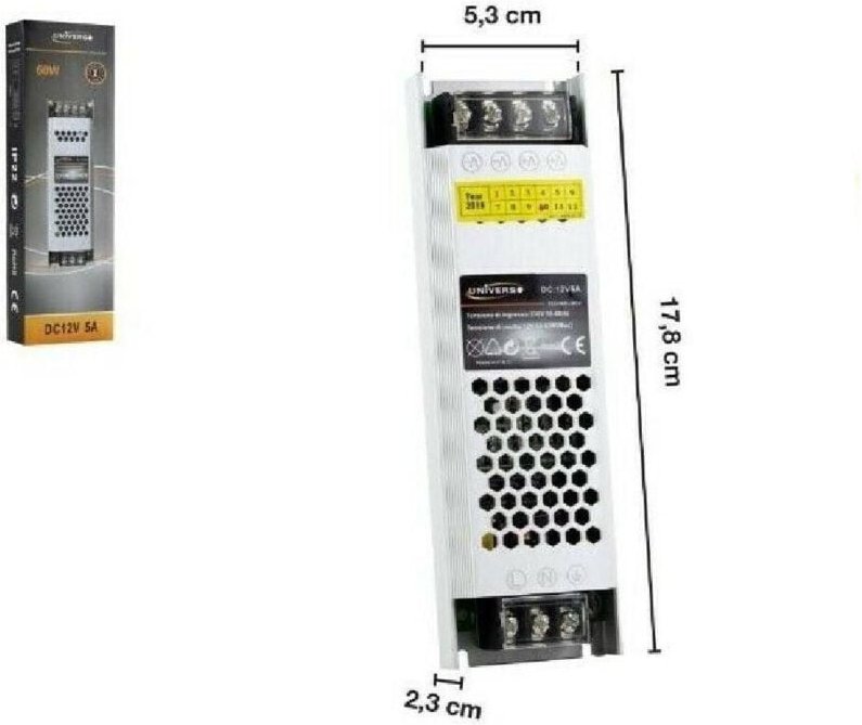 Trade Shop Traesio - Trade Shop - schlankes stabilisiertes netzteil-transformator dc 12V 5A 60 w strip led S-12V-60W -