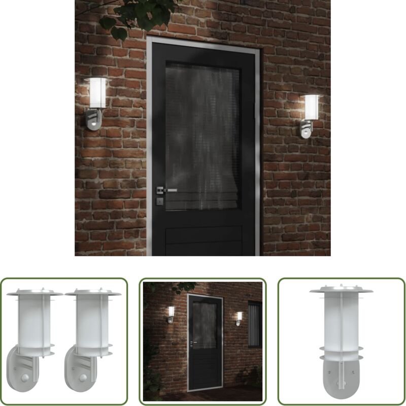 Außenwandleuchte - Außenwandleuchten mit Bewegungsmelder 2 Stk. Silbern Edelstahl