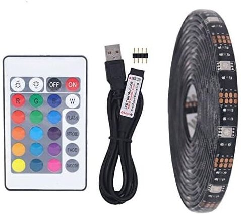 Ersandy - USB-RGB-LED-Streifen, 5 m, 30 LEDs/m, schwarz, 5 v, 5050 RGB-Farb-LED-Licht mit 24-Tasten-Fernbedienung für TV...