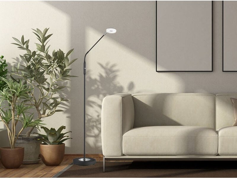 Fischer&honsel - led Stehlampe Leselampe dent Schwarz mit Dimmer, Höhe 150cm