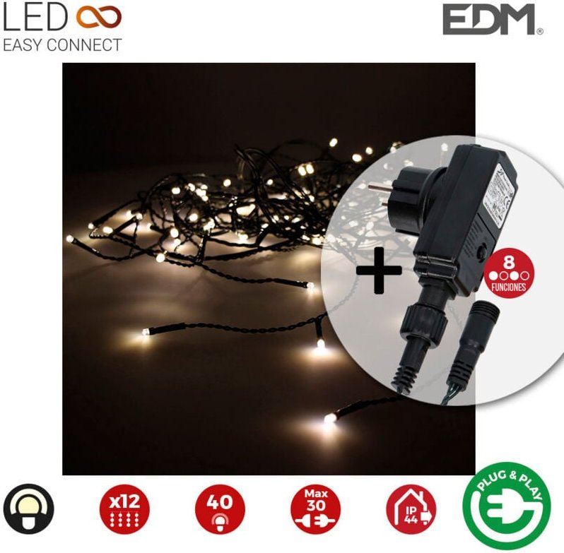 EDM - Vorhang Eiszapfen mit easy-connect Programmierer 2x0,5m 12 Streifen 40 leds white warm