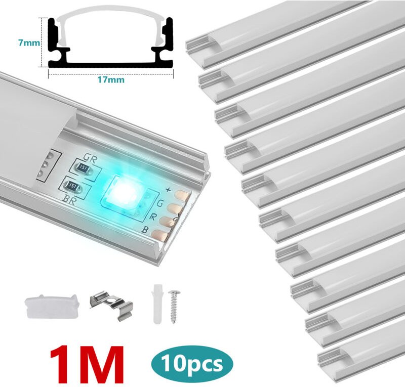 TolleTour 10x1m LED Alu Profil Aluminium Profil Schiene LED Leiste LED Kanal für LED Strip Profil Modelle U-form
