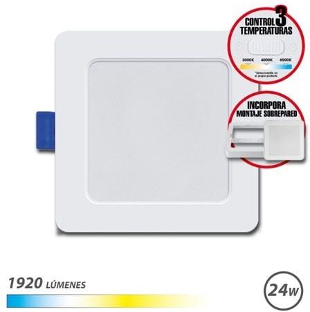 Elbat quadratisches Downlight 24w - 1920lm -- Selektor 3 Temperaturen+Over-Wall - Farbe white