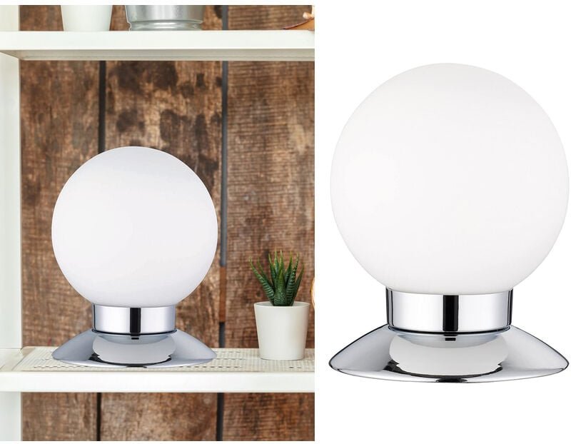 Meinewunschleuchte - led Tischleuchten 2er set Chrom Glasschirm Weiß dimmbar Touch Sensor, Höhe 13cm