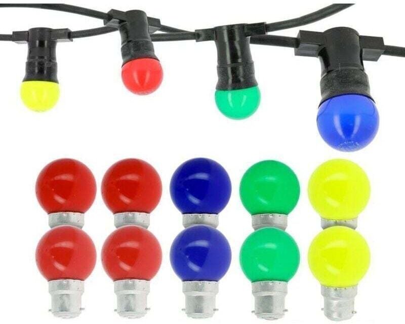 Guirlande Guinguette Professionnelle 10 Culots LED B22 Multicolores 10 Mètres Interconnectable + 12 Ampoules Multicolore...