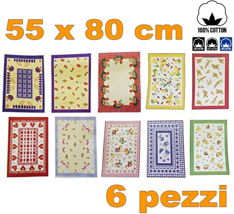 Trade Shop Traesio - Trade Shop - 6 strofinacci cotone fibra natura asciugapiatti asciuguga piatti canovaccio -