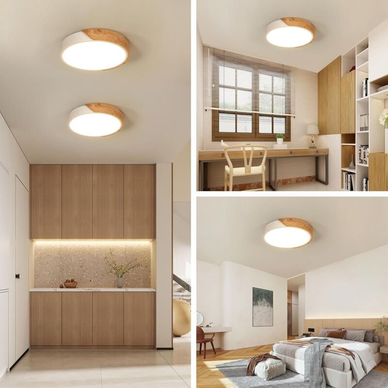 Dimmbare LED-Deckenleuchte (24 W, Ø 30 cm), Holz-Kronleuchter mit Fernbedienung, moderne Deckenleuchte für Wohnzimmer, K...