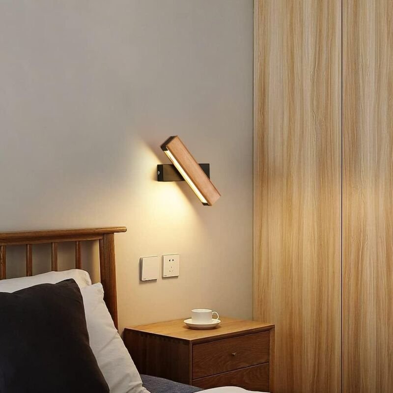 Thumbnail - 4W LED-Innenwandleuchte aus Holz, 360° drehbar, ideal für Schlafzimmer, Wohnzimmer, Büro oder Flur
