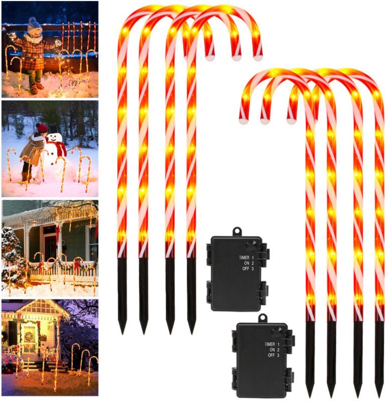 SWANEW 8er Set LED Zuckerstange Lichterkette Wasserdicht Gartenleuchte für Außen Hof Rasen Weihnachten Deko