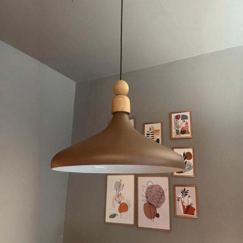 Schlichte Braun Pendelleuchte aus Holz mit Kopfteil - Vintage-Kronleuchter E27 Ø35 cm für Wohnzimmer, Schlafzimmer Oder ...