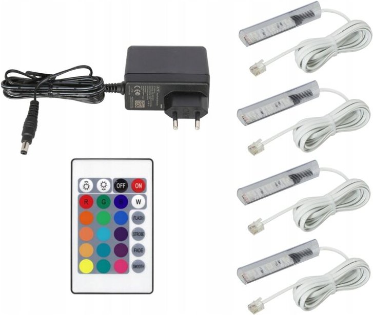 4-Punkt-RGB-LED-Klemme für Glasregal, Komplettset, weißes Kabel