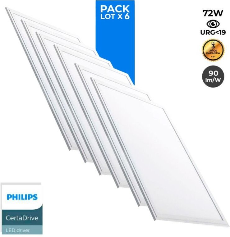 6er-Pack LED-Einbaupanels slim 120x60 cm - philips Treiber - 72W